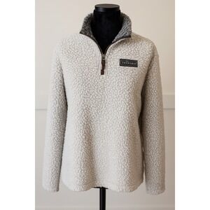 True Grit Sherpa Fleece Quarter Zip Pullover Sweatshirt Womens M Cream Cozy Warm